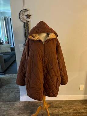Susan Graver Quilted to Faux Fur Hooded Jacket Coat Camel Plus Size 4X